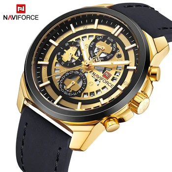 

NAVIFORCE Men Gold Quartz Watch Men's Fashion Army Sport Wrist Watches Male 24 Hour Leather Waterproof Clock Relogio Masculino