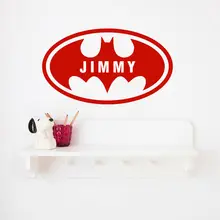 Batman Custom Name Bat Boys Room Decoration Personalized Name Wall Sticker Vinyl Art Design Boys Baby Home Decor for Kids W28 10 w28