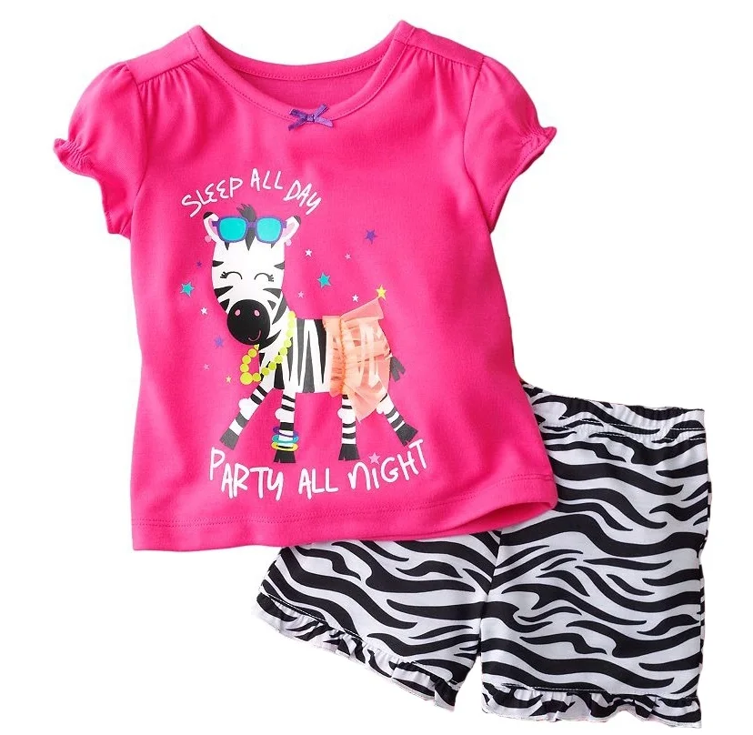 Hooyi Summer Baby Girls Clothes Set Pink Zebra Children 2pieces Suits