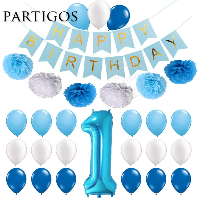 

41pcs baby shower 1st 40inch number foil helium balloons 10inch latex globos happy birthday banner pom poms party decor gifts