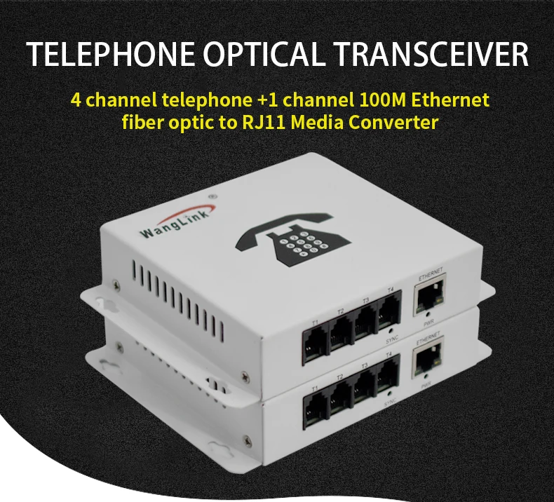 Wanglink 4ch RJ11 FC/ST оптический порт + 1*100 м ethernet порт телефон оптический трансивер 1 пара