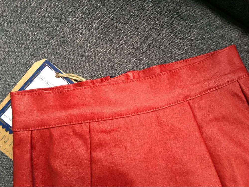 2017 new European and American wind punk high waist Slim stretch Maccaron big red leather imitation leather cowboy half body pack hip skirt after the fork (15)
