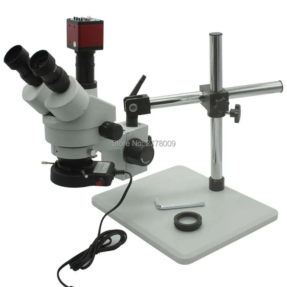 

Trinocular Stereo Microscope 3.5X-90X Continuous Zoom Magnification with HD VGA Camera Rotating Bracket LED Light Source