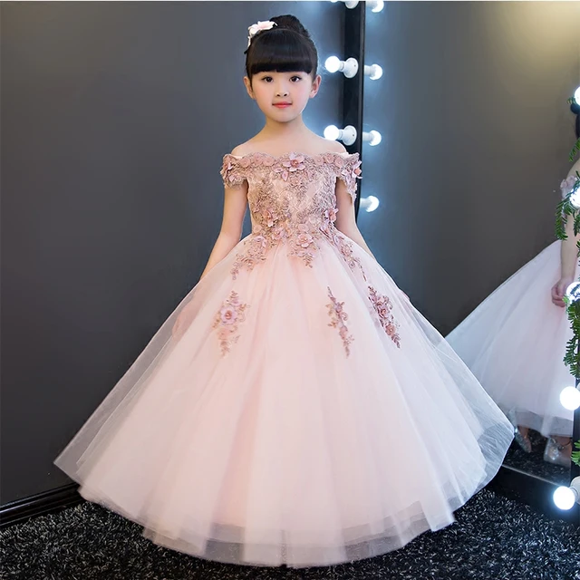 vestido de novia sin hombros para niñas glizt con apliques para