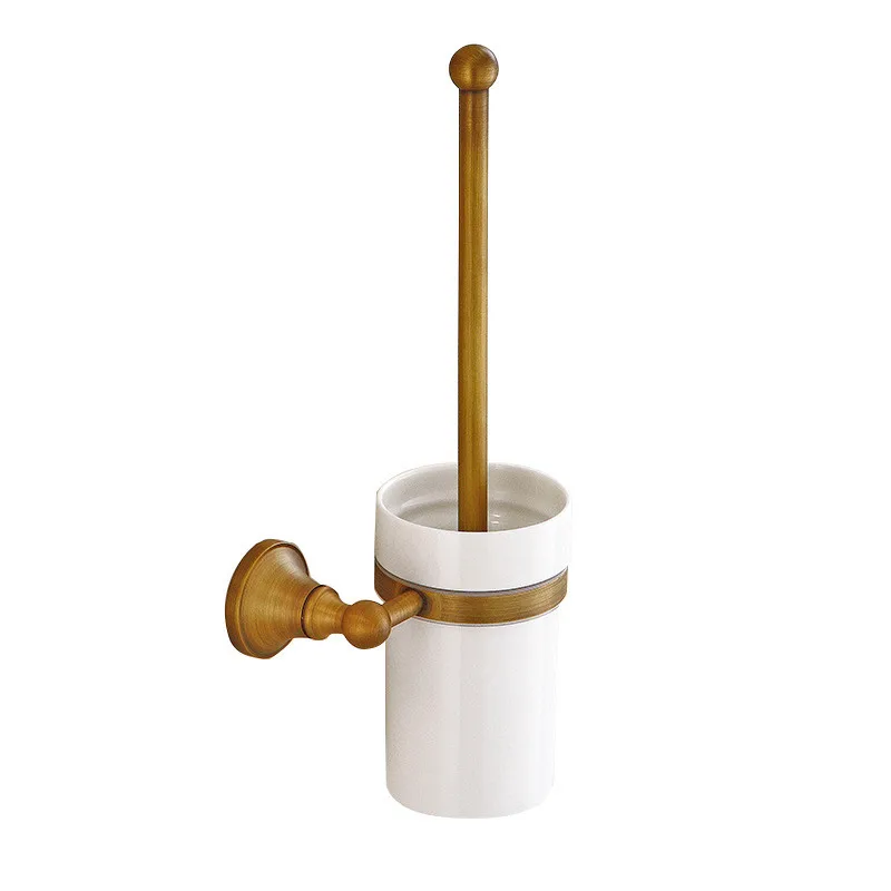 

Toilet Brush Holder Wall Mounted Copper Toilet Brush Rack Ceramic Cup Round Base Antique Brush Holder Bathroom Hardware