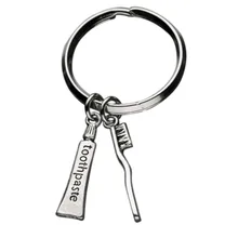Top Quality Creative Toothpaste & Toothbrush Key chain Charm Silvver Color Bag Car Key Accessories Jewlery Gift for Women Men Je