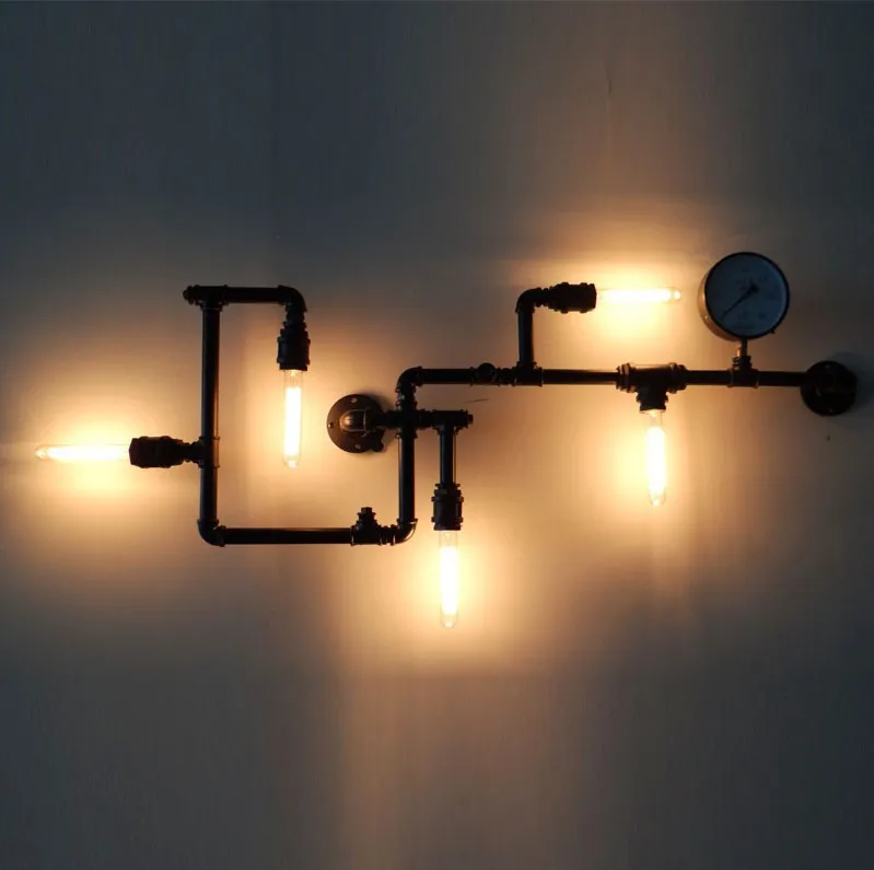 Water Pipe Wall Lamp Vintage Aisle Loft Iron 5 sockets pipe black finished E27 suit for 110-240V | Лампы и освещение