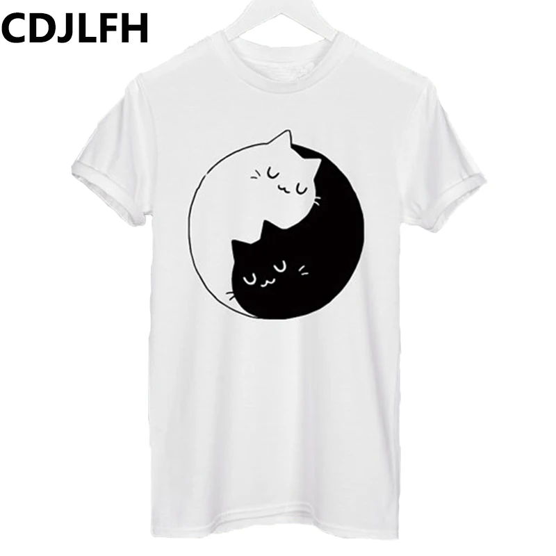 

CDLJFH Summer Female T-shirt Cat Print Harajuku O-Neck Sexy Women Tshirt Kawaii White Tops Shirt Girls Heart T Shirt