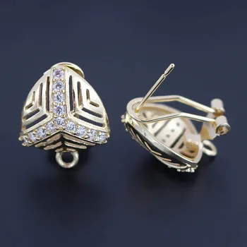 

Clip Back Earrings Post with Loop Connector Micro Paved Zircon CZ Triangle Metal Findings DIY Ethiopian Bridal Earrings Gold Plt