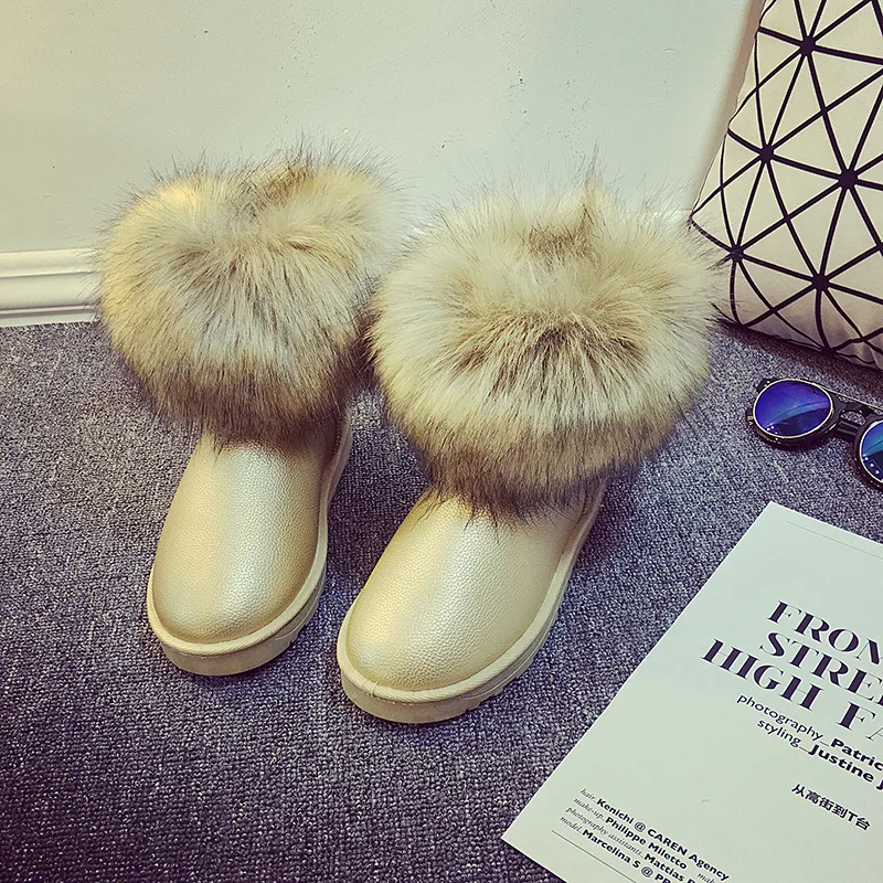 

Winter Women Snow Boots Warm Antieskid Mid Calf Boots Platform strap Slip On Flats Casual Women Flock Rubber Shoes