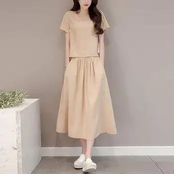 

Yfashion Women Set Summer Simple Casual Tops+Skirt Sets Fashion Women Clothes Two Piece Set Comfortable Solid Color Casual Wear