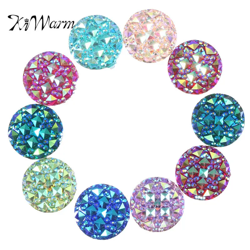 

KiWarm New 100PCS 16MM AB Color Crystal Round Flatback Resin Rhinestones Stone Beads Scrapbooking Crafts Jewelry Accessories