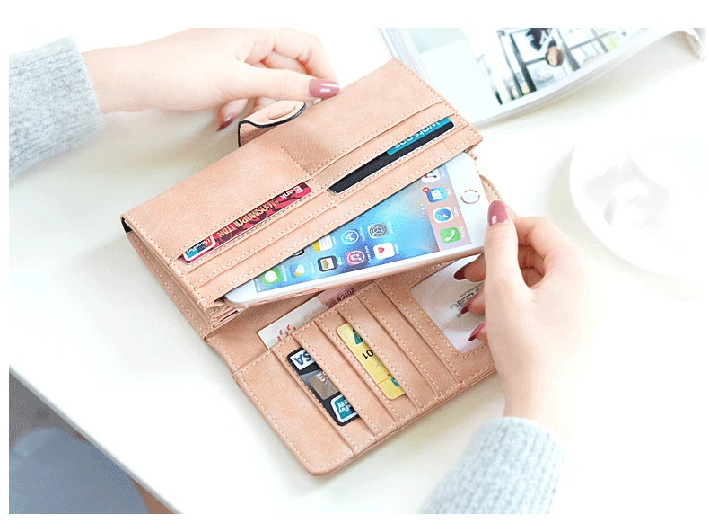 Many Departments Faux Suede Long Wallet Women Matte Leather Lady Purse High Quality Female Wallets Card Holder Clutch Carteras