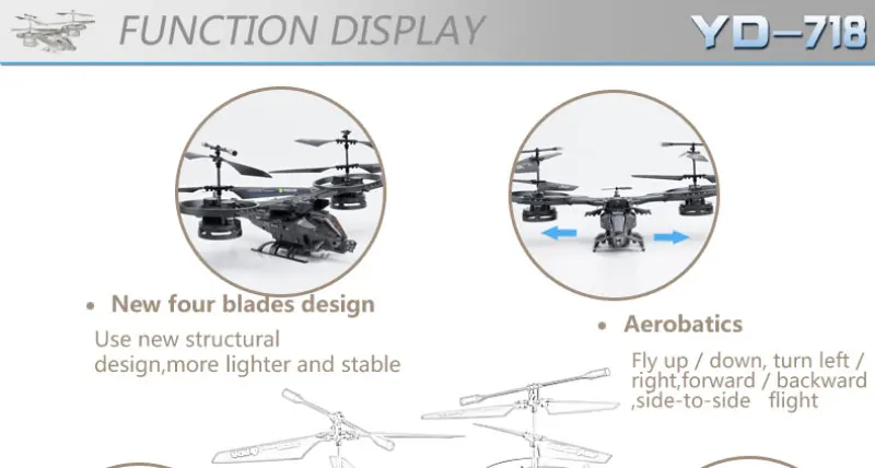 Радиоуправляемый истребитель YD-718 Радиоуправляемый вертолет 4CH 2,4 Ghz YD718 Аватар самолет с двойными лопастями RTF большой вертолет Радиоуправляемый Дрон игрушки