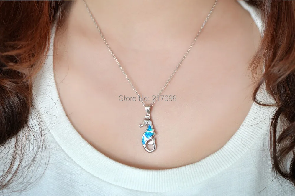 DORMITH Настоящее серебро 925 проба ожерелье созданное голубое пожарное ожерелье с опалом подвеска в виде морского конька ожерелье ювелирные изделия для женщин ожерелье