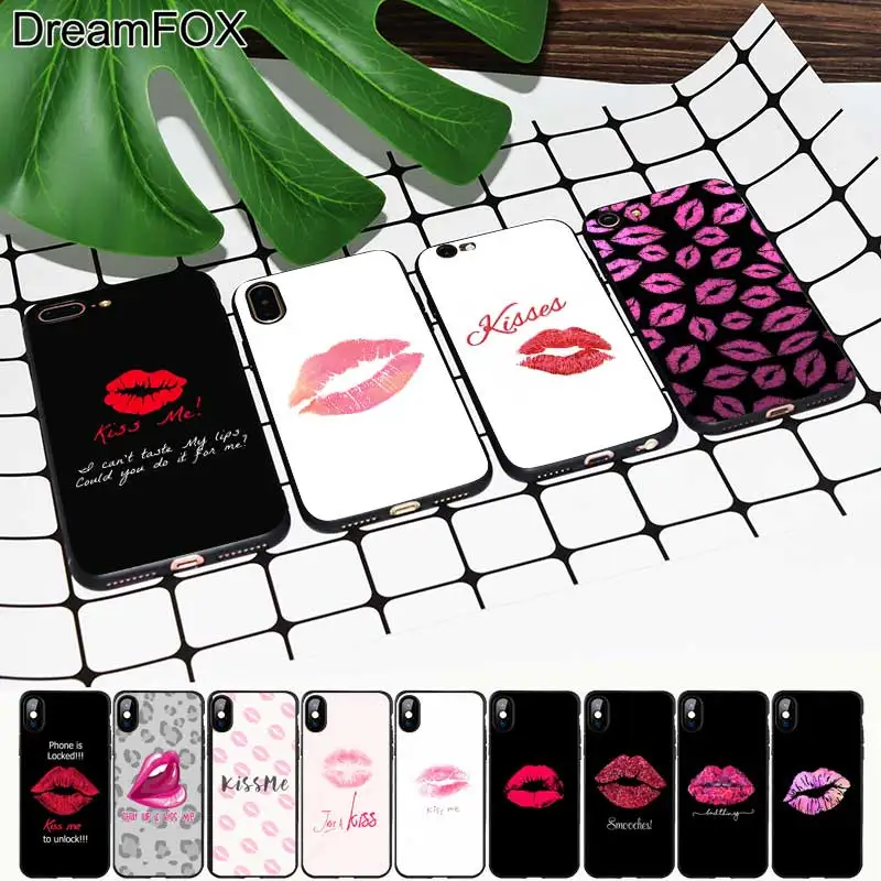 M520 Kiss Me Lips Lipstick Black Soft TPU Silicone Case Cover For Apple iPhone 11 Pro XR XS Max X 8 7 6 6S Plus 5 5S 5G SE |