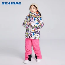 SEARIPE/Новинка; детский лыжный костюм для мальчиков и девочек; Лыжная куртка+ брюки для сноуборда; детский утепленный ветрозащитный водонепроницаемый костюм; комплект