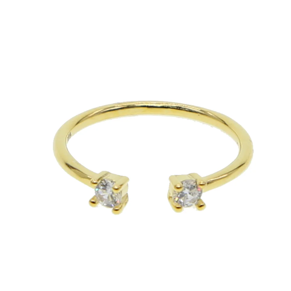 

elegant adjustable thin gold color ring real 925 silver double cz stone paved delicate tiny open size midi kunckle finger ring