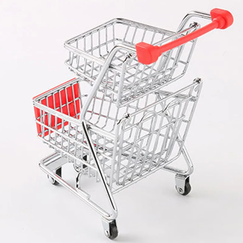 Mini Simulation Small Supermarket Shopping Cart Children Handcart Beauty Egg Tray Makeup Storage Desktop Ornaments Posing Props
