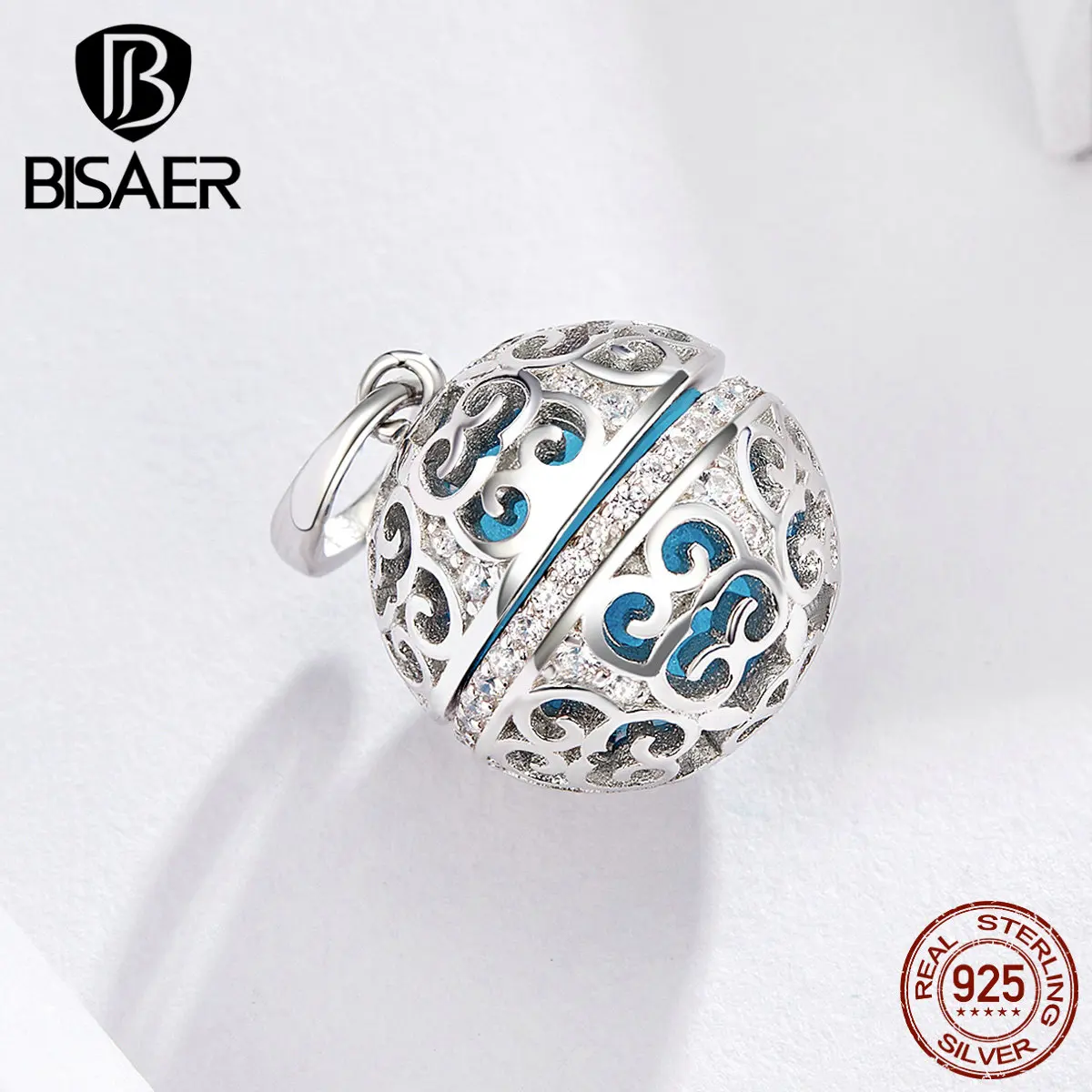 BISAER, 925 пробы, серебряные, очаровательные духи, шар, коробка, клетка, подвески, бусины, подходят для женщин, браслеты и ожерелья, сделай сам, ювелирные изделия ECC1198