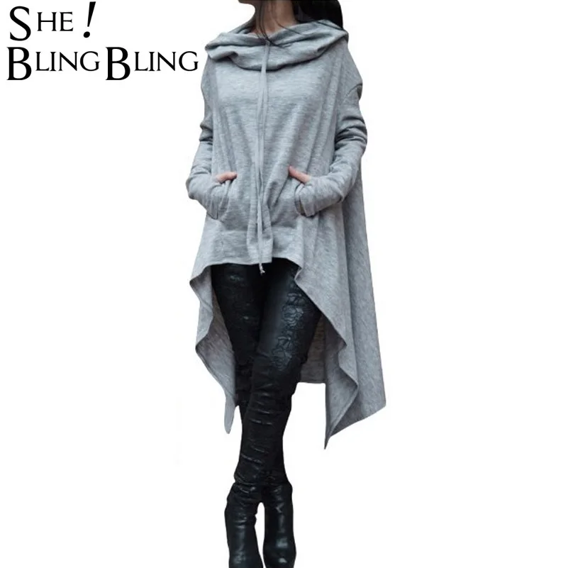 Осенняя Свободная Толстовка SheBlingBling размера плюс 4XL 5XL с высоким и низким