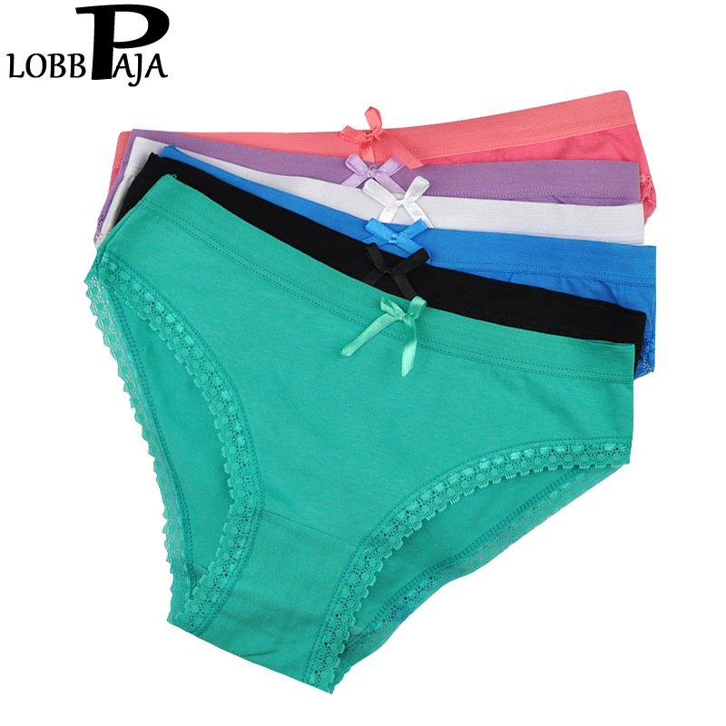 LOBBPAJA 6 PCS Pack Women Underwear Cotton Sexy Panties Lace Bow Low