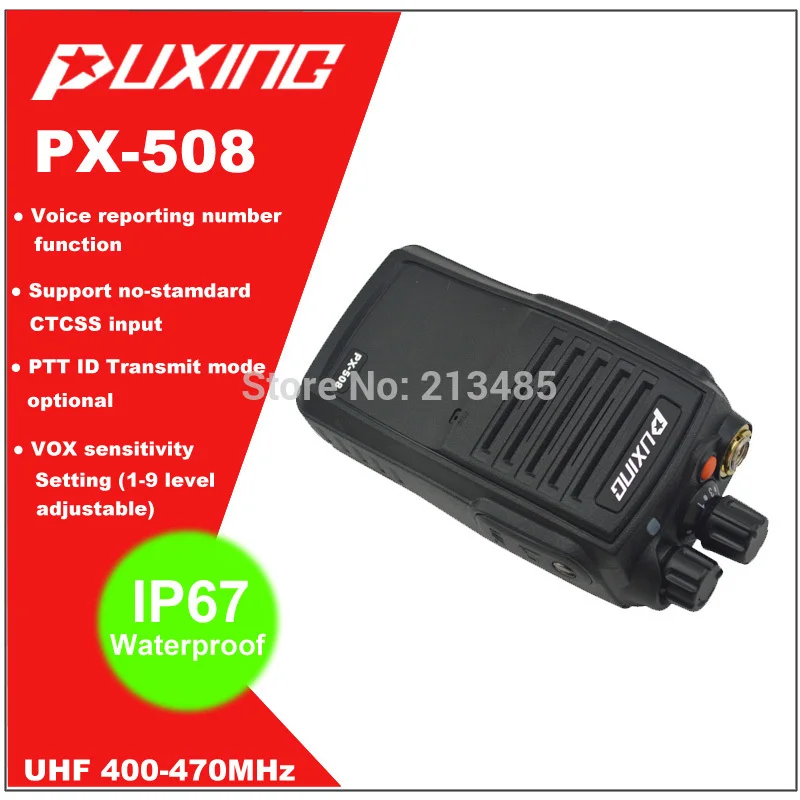 IP67 Водонепроницаемый Двухканальные рации пыли Радио Puxing px-508 UHF 400-470 мГц Портативный двусторонней Радио FM трансивер