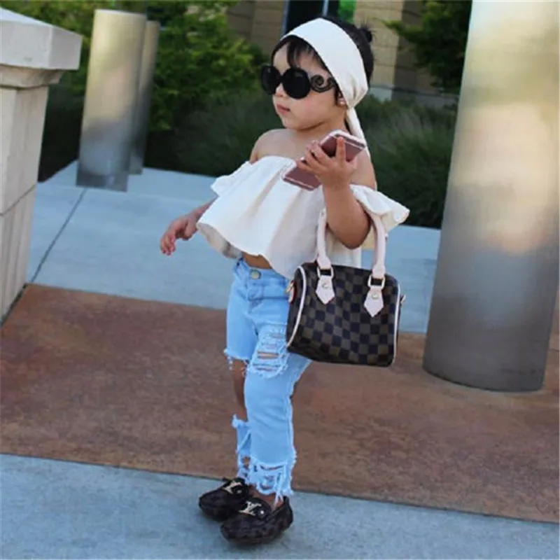 3 шт. детские джинсовые майки с открытыми плечами и оборками|girls clothes|jean outfitskids baby