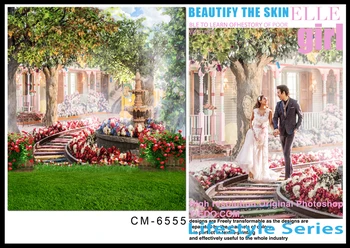 

Blue vintage wedding photography backdrops green tree stone brick stair wedding background for photo studio custom backdrops