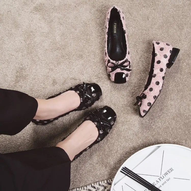 Nuevo 2018 Zapatos De Solo Redonda Boca Planos rosado Cabeza Arco Helado Baja Negro Fondo Simple Coreano Plano qRRwE