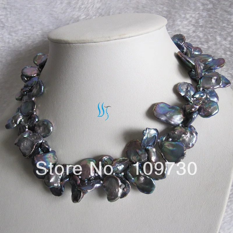 

Jewelry 00457 13-19mm Light Peacock Keshi Freshwater Pearl Necklace