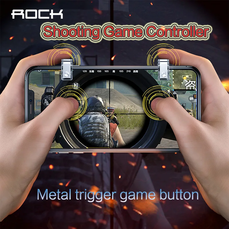 

ROCK L1 R1 Gaming Trigger Smart Phone Games Shooter Controller Fire Button Handle For PUBG / Rules of Survival bellow 6.5 inches