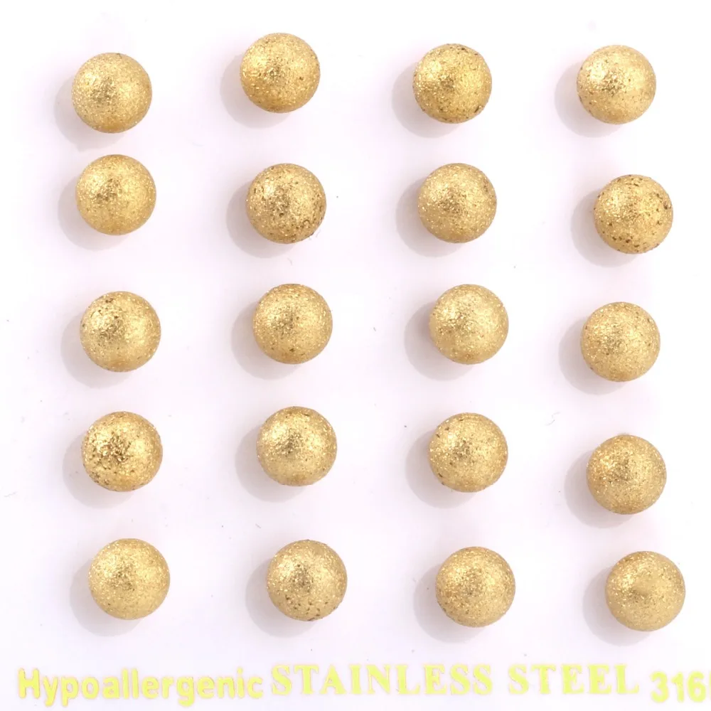 

LUXUKISSKIDS Sand Blasted yellow Gold Color ball Stud Earrings 4mm To 8mm Use 316L Surgical Stainless Steel,High Quality!