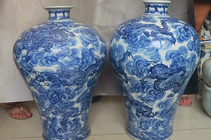 

25" Rare China Blue and white Porcelain Jixiang Myth Animal Dragon Pot Vase Pair