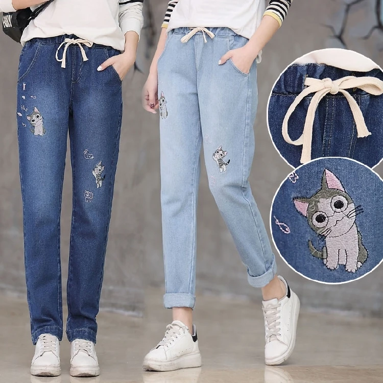 

New 2017 Fashion Preppy Style Mid Waist Jeans Woman Casual Patchwork Straight Denim Trousers Jeans For Women Y329