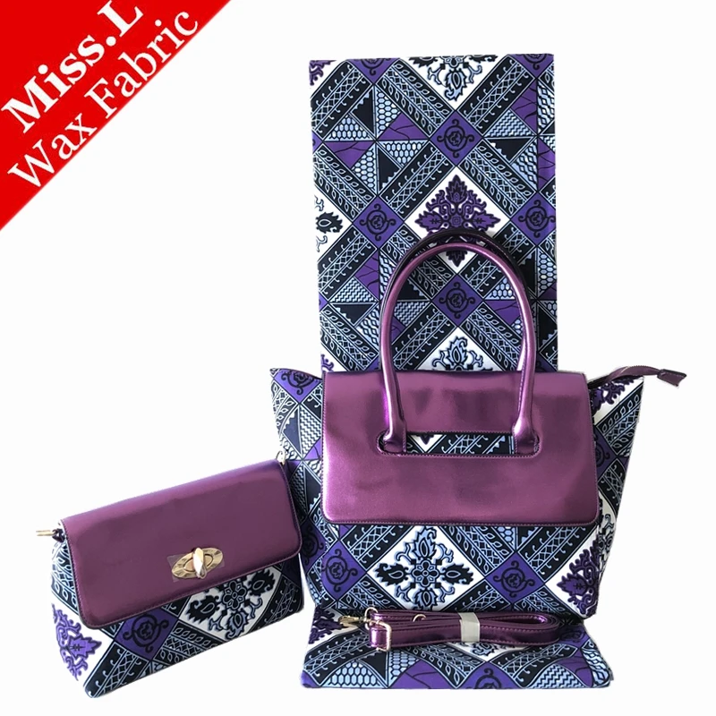 

Fashion woman's two wax handbag matching 6 yards soft wax african prints wax cotton fabric 2019 high quality african clutch bags