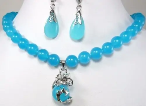 

Hot sell Noble- 6color-blue/yellow/green/black/purple/red jade/pearl necklace pendant earrings (A0423)