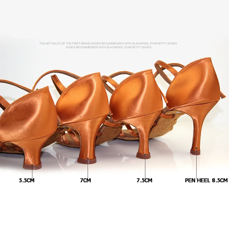 Latin Dance Shoes Woman Adult Soft Bottom Awl High Heel Salsa Square Dance Shoes BD Latin Shoes Genuine 2360-B Imported Satin 6