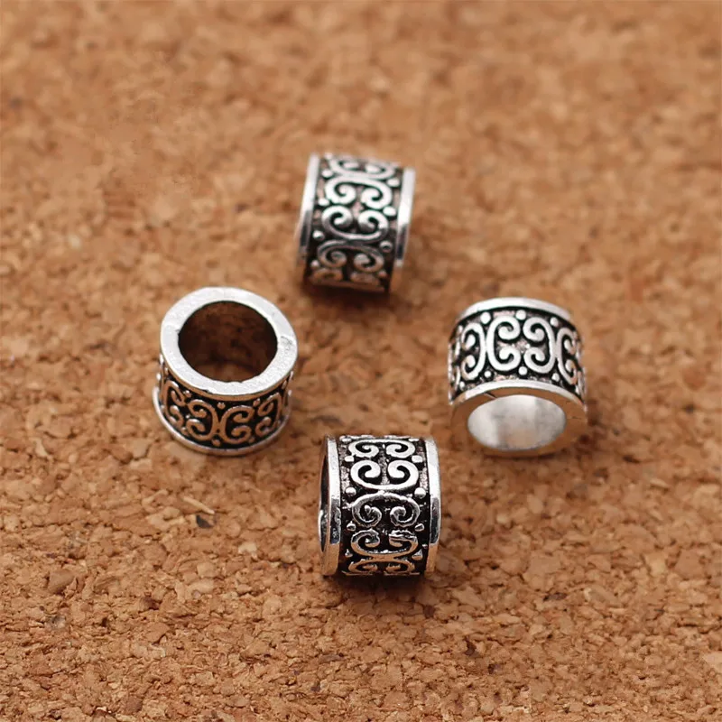 

20Pcs Vintage Antique Silver Alloy Big Hole Spacer Beads Loose Carved Pattern Beads Charms Findings Bracelets Necklace DIY C104
