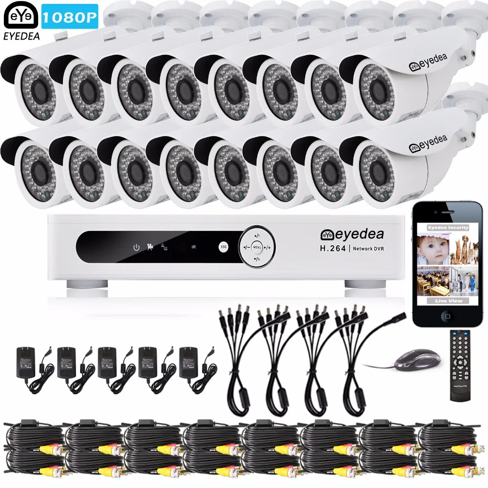 Эйедея 16 ch оповещение по электронной почте DVR 1080 P 5500tvl белый пуля напольный Ночное