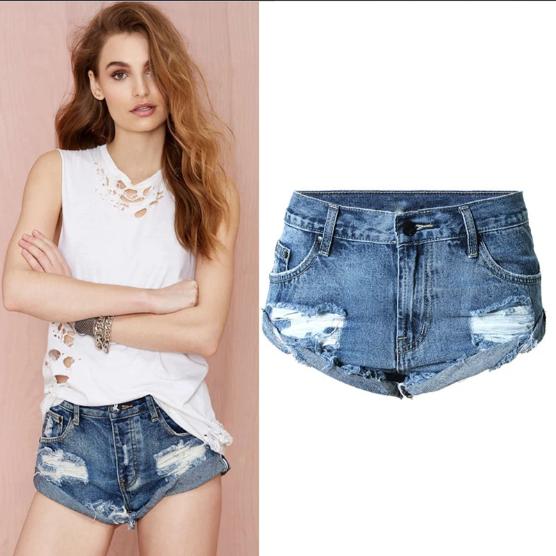2017 Sexy Brand Women Cloth Denim Shorts Mid Waist Slim Ripped Cuffs 100% Cotton Hot Pants Female Hot Short Denim Jeans Pants (13)