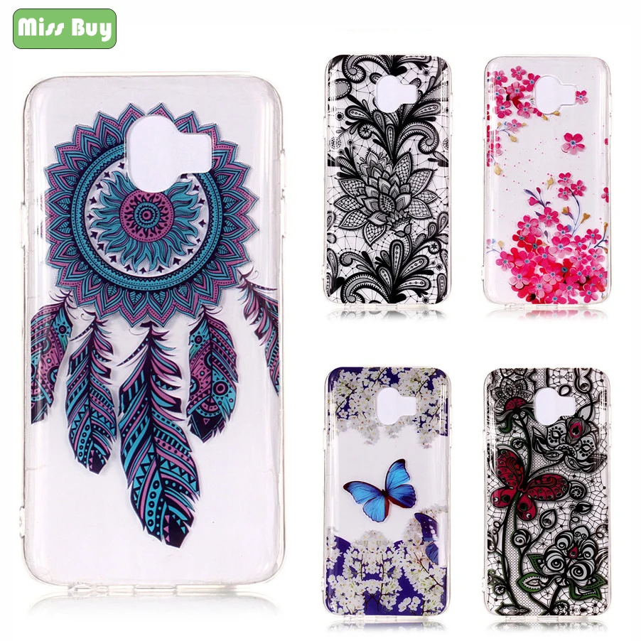 For Samsung Galaxy J4 2018 Protector Case Cover Soft Silicone Transparent Back for On6 Painted Flower Coques |