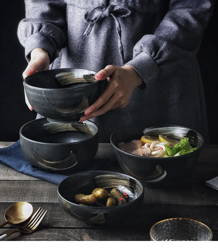 ANTOWALL в Корейском стиле, ретро Керамическая Посуда бытовая рисовая чаша большая лапша суп чаша индивидуальный ресторан блюдо чаша
