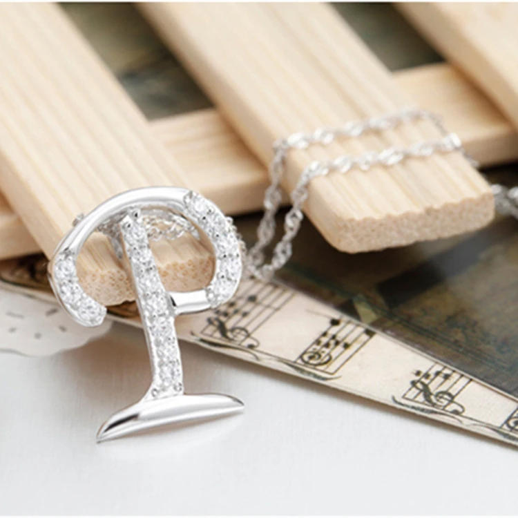 Online 10 pcs lot busana berlapis perak surat P liontin kalung, Busana kristal, Surat kalung perhiasan