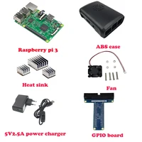 1GB Raspberry pi 3 Model B +ABS Box Case+Cooler Fan+Heat sink +40pin GPIO adapter +5V/2.5A power adapter plug with Switch cable