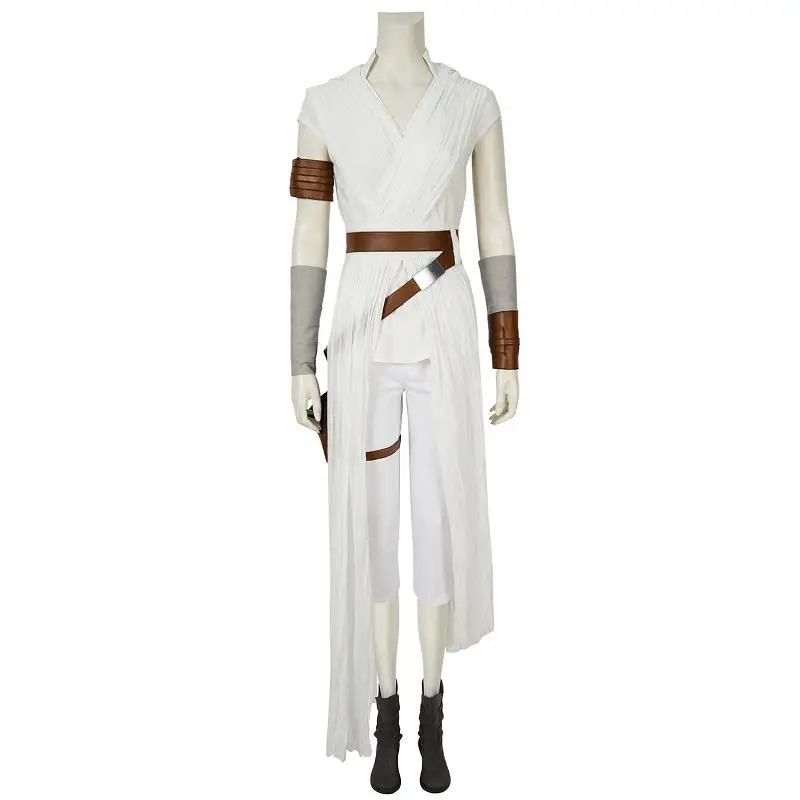 Звездные войны 9, костюм Скайуокера Рей, косплей, белая форма для взрослых женщин, девочек, нарядное платье, костюм на Хэллоуин, карнавальный наряд - Цвет: Costume with Shoes