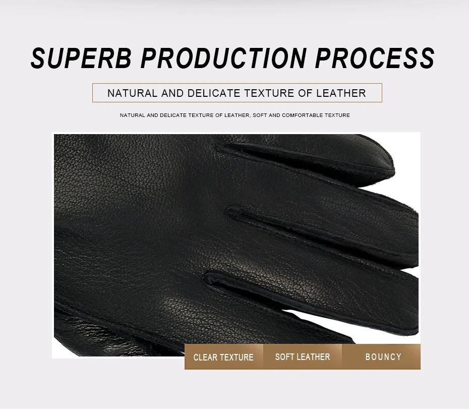 CHING YUN New best selle Winter man deer skin leather gloves warm soft external suture gloves 70% wool lining large size glove men's waterproof gloves