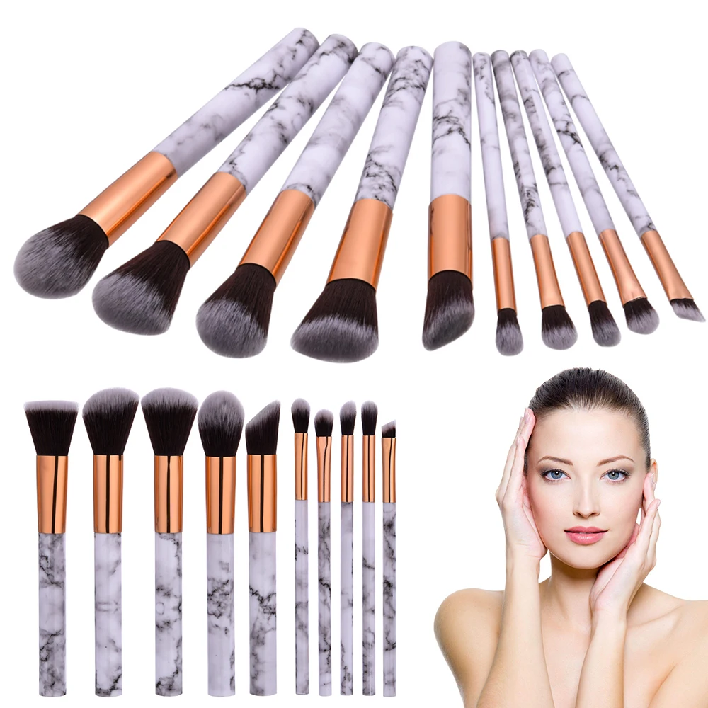 

ELECOOL 10pcs Makeup Brushes Cosmetic Eyeshadow Tool Marbling Handle Nylon Hair Make Up Brushes Comestic Tools Pincel Maquiagem