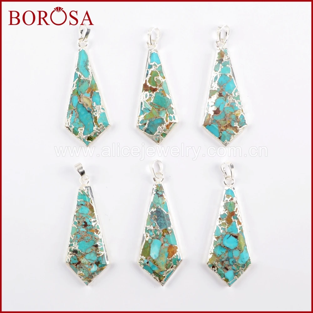 

BOROSA Natural Copper Turquoises Shield Faceted Silver Electroplated Pendants Natural Blue Howlites Jewelry for Necklace S1641