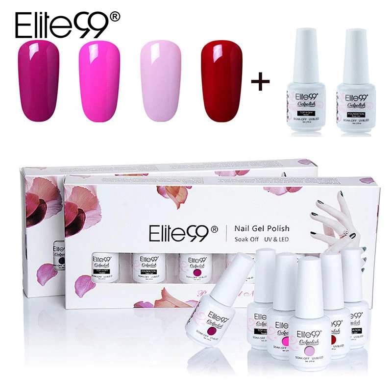 

Elite99 8ml Gorgeous Color Gel Nail Polish 4 Pieces Color Gel Varnish + Top Base Coat + Gift Box Soak Off Nail Art Gel Lacquer